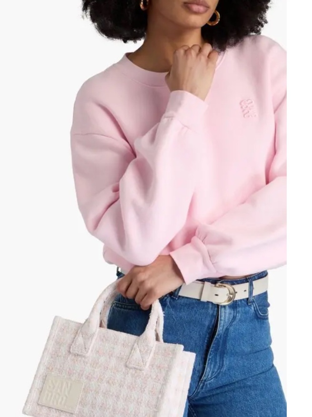 SANDRO Light Pink tweed tote bag